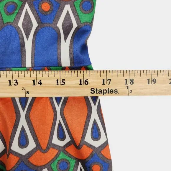 Boden Dress Womens 10R Blue Orange Green Geometric Print Sleeveless Sheath Lined - Picture 5 of 15